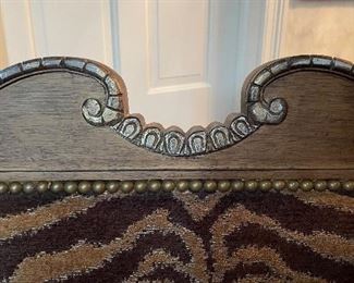 Britt Carter Reproduction Bergere Chair with Black Leather Upholstered Seat and Zebra Print Upholstered Front and Back. Chair Measures 32" x 32." Photo 4 of 7.