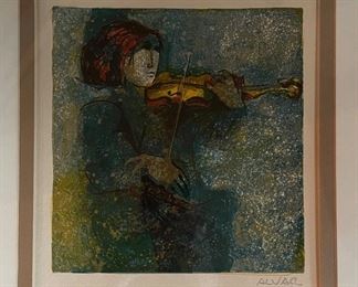 Alvar, "The Violinist" #2. Signed & Numbered Lithograph. Circa 1968. Photo 1 of 2.