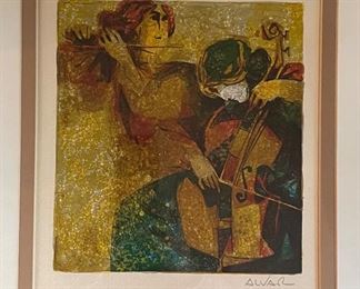 Alvar, "The Cellist and Flutist" #1. Signed & Numbered Lithograph. Circa 1968. Photo 2 of 3.