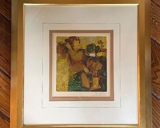 Alvar, "The Cellist and Flutist" #1. Signed & Numbered Lithograph. Circa 1968. Photo 1 of 3.