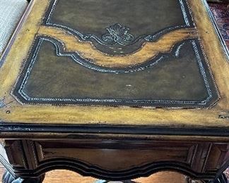Marge Carson Embossed Leather-Topped Writing Desk. Measures 75" W x 32" D x 31" H. Photo 6 of 7.