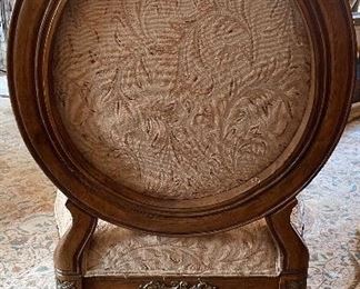 Pair of Antique Louis XV Bergere Chairs Upholstered in Neutral Damask Fabric. Each Measures 29" W x 27" H. Photo 2 of 3.