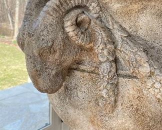 Pair of Cast Concert Vintage Plinth & Urns with Faux Boxwood Topiary. Each Measures 55" H x 30". Photo 2 of 4.
