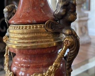 Pair of Antique Brass and Marble Candelabras. Photo 2 of 3.