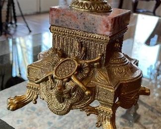 Pair of Antique Brass and Marble Candelabras. Photo 3 of 3.