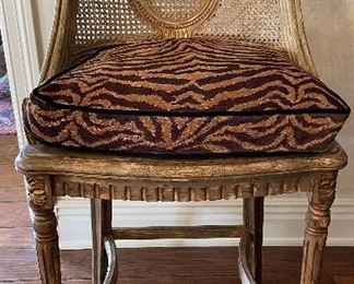 Pair of Century Cane Back & Seat Counter Stools with Down-Filled Tiger Print Seat Cushions. Without Cushions, Each Stool Measures 21" W with Seat Height 26.5" H. Photo 1 of 5.