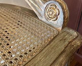 Pair of Century Cane Back & Seat Counter Stools with Down-Filled Tiger Print Seat Cushions. Without Cushions, Each Stool Measures 21" W with Seat Height 26.5" H. Photo 3 of 5.