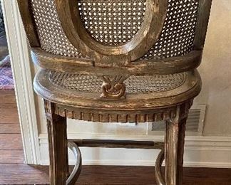 Pair of Century Cane Back & Seat Counter Stools with Down-Filled Tiger Print Seat Cushions. Without Cushions, Each Stool Measures 21" W with Seat Height 26.5" H. Photo 5 of 5.