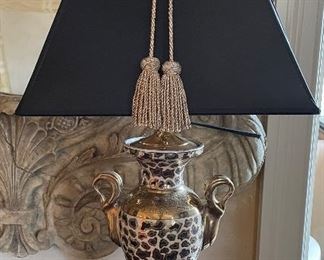 Pair of Cheetah Print Urns Turned into Table Lamps. Photo 1 of 3.