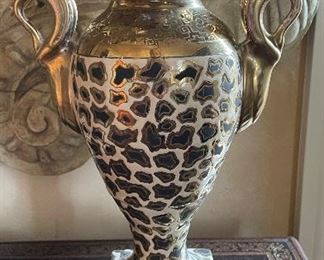 Pair of Cheetah Print Urns Turned into Table Lamps. Photo 2 of 3.