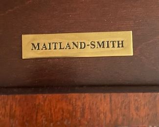 Vintage Regency-Style Maitland-Smith Diminutive Writing Table / Flip-Top Mahogany & Burl Wood Secretary. Measures 36" W x 19" D x 52" H. Photo 5 of 5.