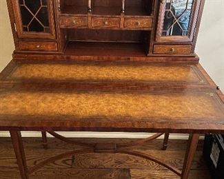 Vintage Regency-Style Maitland-Smith Diminutive Writing Table / Flip-Top Mahogany & Burl Wood Secretary. Measures 36" W x 19" D x 52" H. Photo 2 of 5.