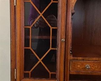 Vintage Regency-Style Maitland-Smith Diminutive Writing Table / Flip-Top Mahogany & Burl Wood Secretary. Measures 36" W x 19" D x 52" H. Photo 3 of 5.