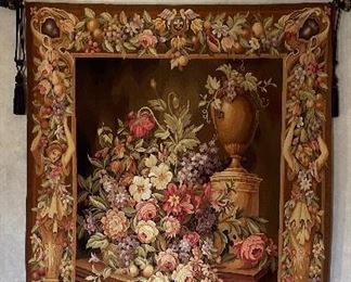 Vintage French Floral Tapestry. Measures 6' x7' 9." Photo 1 of 2.