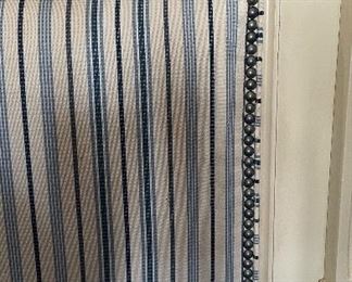 Blue & White Strip Upholstered Four Poster Queen Bed Frame. Photo 2 of 4.