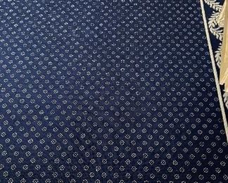 Stark Blue & White Area Rug with Navy & White Leaf Motif Banding. Measures 13' 8" x 11' 7.” Photo 1 of 2.
