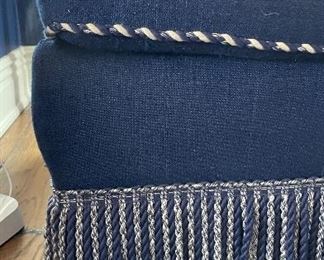 Kittinger Upholstered Sofa with Contrast Piping, Bullion Fringe and Goose Down Pillows. Measures 88" W x 40" D. Photo 2 of 3.