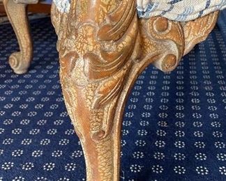 Pair of Blue & White Stripe Upholstered Britt Carter Bergere Chairs. Each Measures 60" W x 27"D x 30" H. Photo 3 of 5.