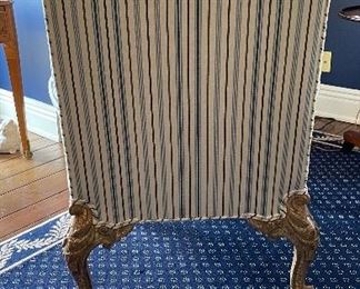 Pair of Blue & White Stripe Upholstered Britt Carter Bergere Chairs. Each Measures 60" W x 27"D x 30" H. Photo 5 of 5.