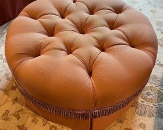 Upholstered Ottoman with Fringe Boarder. Measures 34" D x 18" H. Photo 1 of 2.