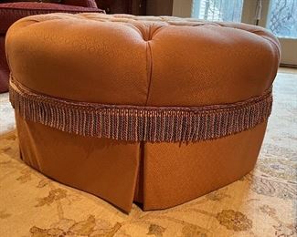 Upholstered Ottoman with Fringe Boarder. Measures 34" D x 18" H. Photo 2 of 2.