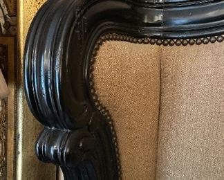 Ebonzied Wood Upholstered King Size Bed Frame in the Style of Michael Taylor. Photo 2 of 6.