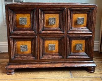 Britt Carter Asian-Style Chest with Decorative Brass Pulls. Measures 33" W x 80" H x 14" D. Photo 1 of 4.