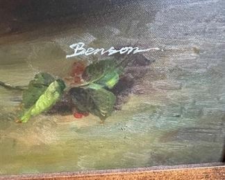Grand Floral Still Life. Oil on Canvas. Signed Benson. Measures 46.5" x 35.5" without Frame. Photo 2 of 2.