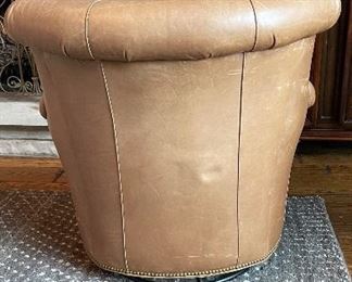 Pair of Britt Carter Leather Upholstered Swivel Chairs with Nailhead Trim. Each Measures 35" W x 36" D. Photo 2 of 3.