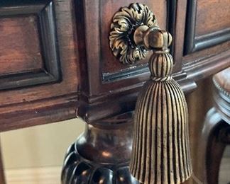 Maitland-Smith Marble Top Bistro Table with Gold Tassel Trim. Measures 34" D x 42" H. Photo 2 of 2.