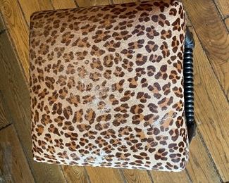 Set of 4 Leopard Print Hair-On-Hide Counter Stools. Each Measures 17" x 17" with 25" Seat Height. Photo 2 of 2.