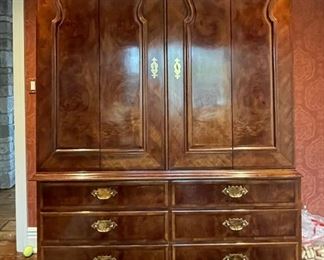 Hendredon Flame Mahogany Media Cabinet with Brass Pulls. Measures 62" W x 21" D x 82" H. Photo 1 of 2.