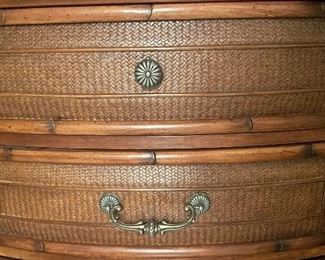 Pair of Tommy Bahama Florida Regency Style Woven Rattan Bedside Tables. Each Measures 32" W x 18" D x 32" H. Photo 2 of 3.