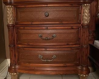 Pair of Tommy Bahama Florida Regency Style Woven Rattan Bedside Tables. Each Measures 32" W x 18" D x 32" H. Photo 1 of 3.