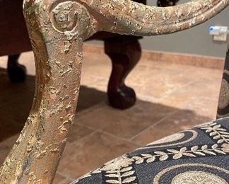 Pair of Upholstered Crackle Finish Arm Chairs. Photo 4 of 4.