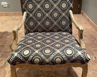 Pair of Upholstered Crackle Finish Arm Chairs. Photo 1 of 4.