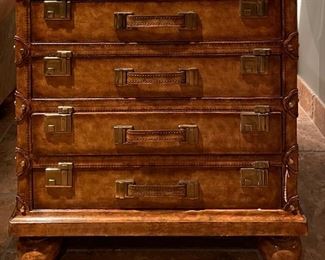 Maitland-Smith Leather Stacked Briefcase-Style Side Table with Leather Pulls and Brass Hardware. Photo 1 of 2.