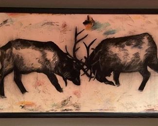 Framed Charcoal on Canvas. Measures 28" x 57."