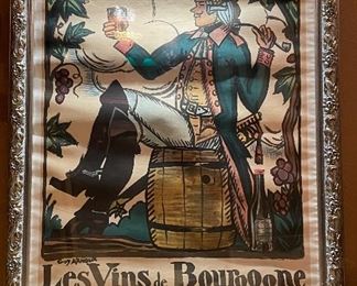 Antique Original Drink Henri De Bahezre Burgundy Wines Vins De Bourgogne. Measures 32.5" x 48.5".