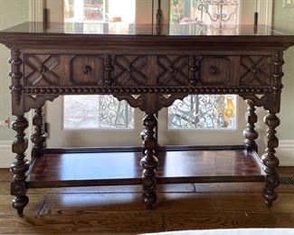 Maitland-Smith Reproduction Jacobean-Style Carved Walnut Console. Photo 1 of 3.