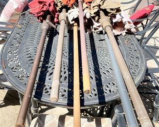 Williams Patio Outdoor Dining Set. Measures 84" L. And Sample of Outdoor Umbrellas. Photo 1 of 5.