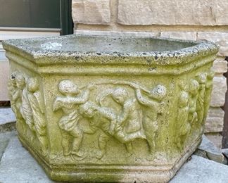 Cast Concrete Planters - 3 Available. Each Measures 16" x 8" H.