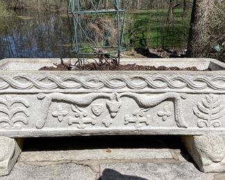 Cast Concrete Planter - 3 Available. Each Measures 41" W x 10" D.