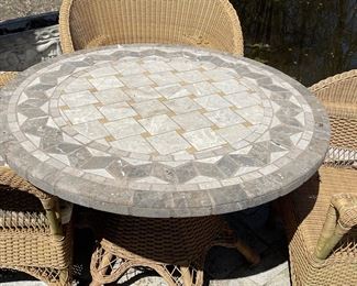 Woodard Summerwind 42" Round Stone Top Dining Table with Umbrella Hole. Photo 3 of 3.