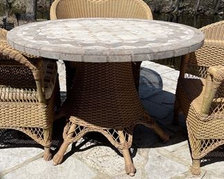 Woodard Summerwind 42" Round Stone Top Dining Table with Umbrella Hole. Photo 2 of 3.
