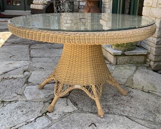 Woodard All-Weather 48" D Wicker Table with Glass Top.