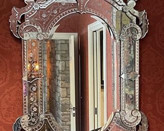 Large Venetian Mirror. Measures Approximately 50" H x 26" W.