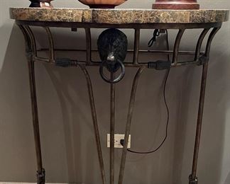 Metal and Marble Demi-Lune. Measures 34" W x 16.5" D x 37.5" H. Photo 1 of 2.