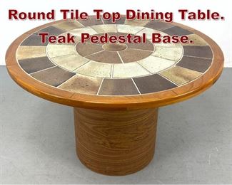 Lot 623 Danish Modern Round Tile Top Dining Table. Teak Pedestal Base.