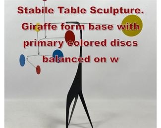 Lot 629 Abstract Kinetic Stabile Table Sculpture. Giraffe form base with primary colored discs balanced on w